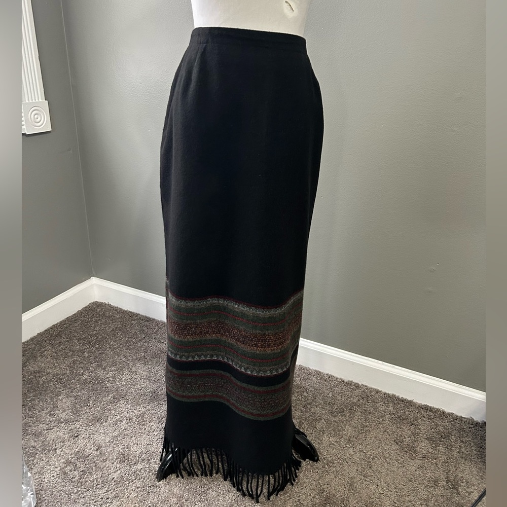 Chandler Hill fringe, maxi wool, blend skirt, women’s size 14 black
